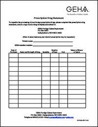 Thumbnail image of GEHA's Foreign Prescription Drug Statement form for foreign prescription drugs.